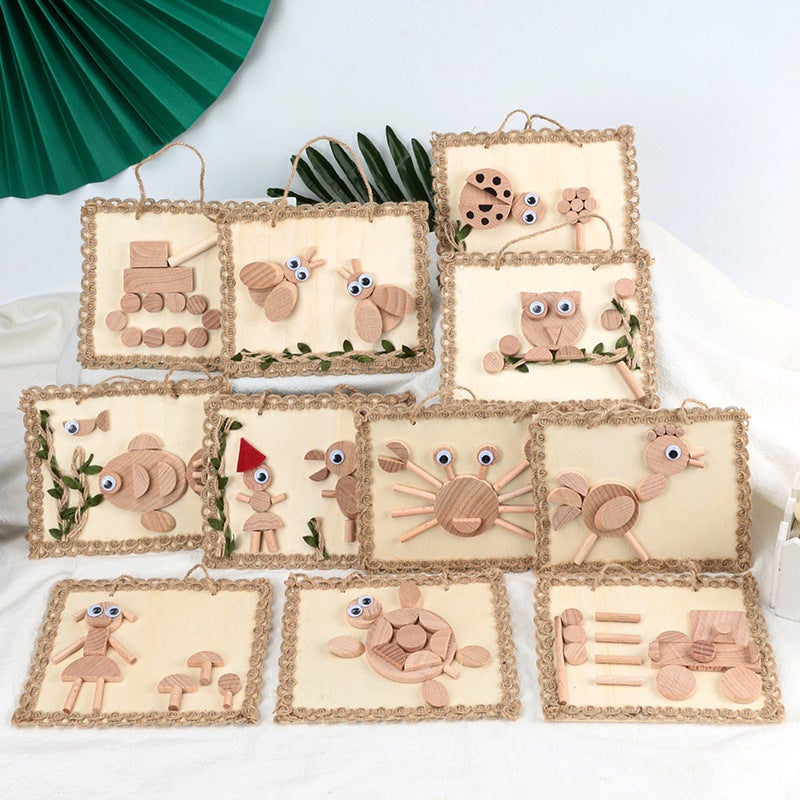 Children'S Puzzle Handmade Tree Branch Picture Frame Painting Children'S Creative Natural Wood Chip Diy Semi-Finished Material Bag - Image 2